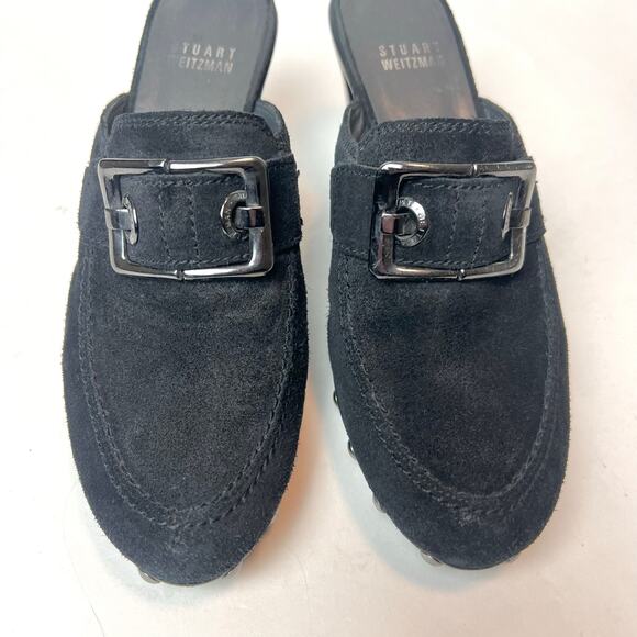 Stuart Weitzman Double Agent Black Suede Studded Mule Clogs Heels Sz 6.5 - Picture 3 of 10